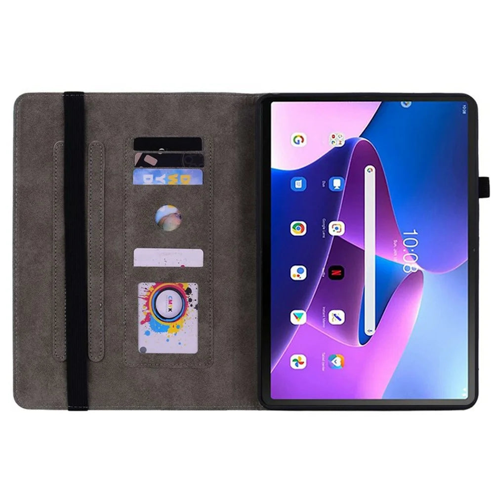 For Lenovo Tab TB311FU Case Card Holder Anti-Scratch Leather Cover Rose Flower Imprint - Pink - 2