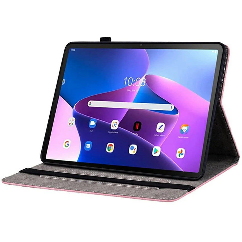 For Lenovo Tab TB311FU Case Card Holder Anti-Scratch Leather Cover Rose Flower Imprint - Pink - 3