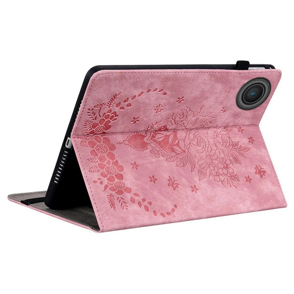 For Lenovo Tab TB311FU Case Card Holder Anti-Scratch Leather Cover Rose Flower Imprint - Pink - 4
