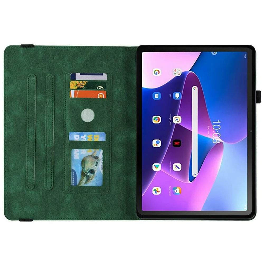 For Lenovo Tab TB311FU Case Butterfly Flower Imprint PU Leather Tablet Cover with Card Slots - Green - 2