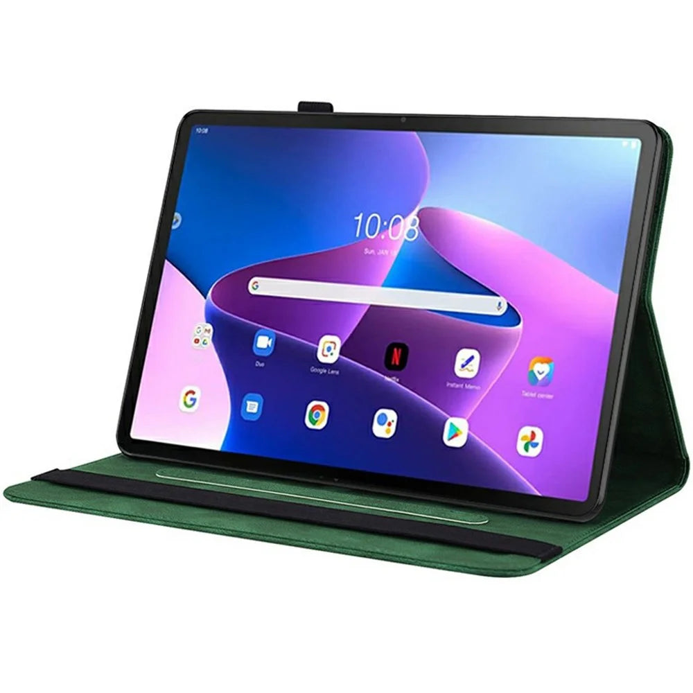For Lenovo Tab TB311FU Case Butterfly Flower Imprint PU Leather Tablet Cover with Card Slots - Green - 3
