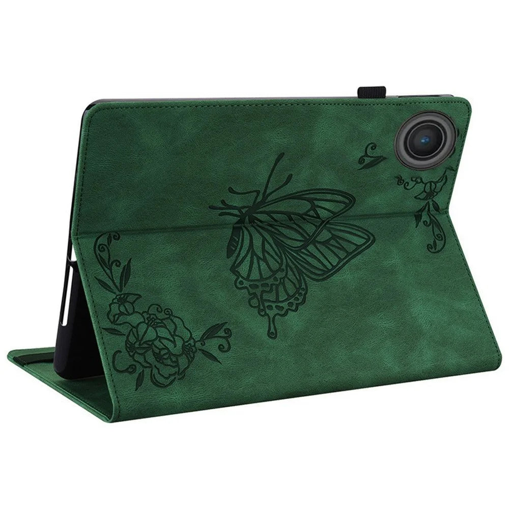 For Lenovo Tab TB311FU Case Butterfly Flower Imprint PU Leather Tablet Cover with Card Slots - Green - 4