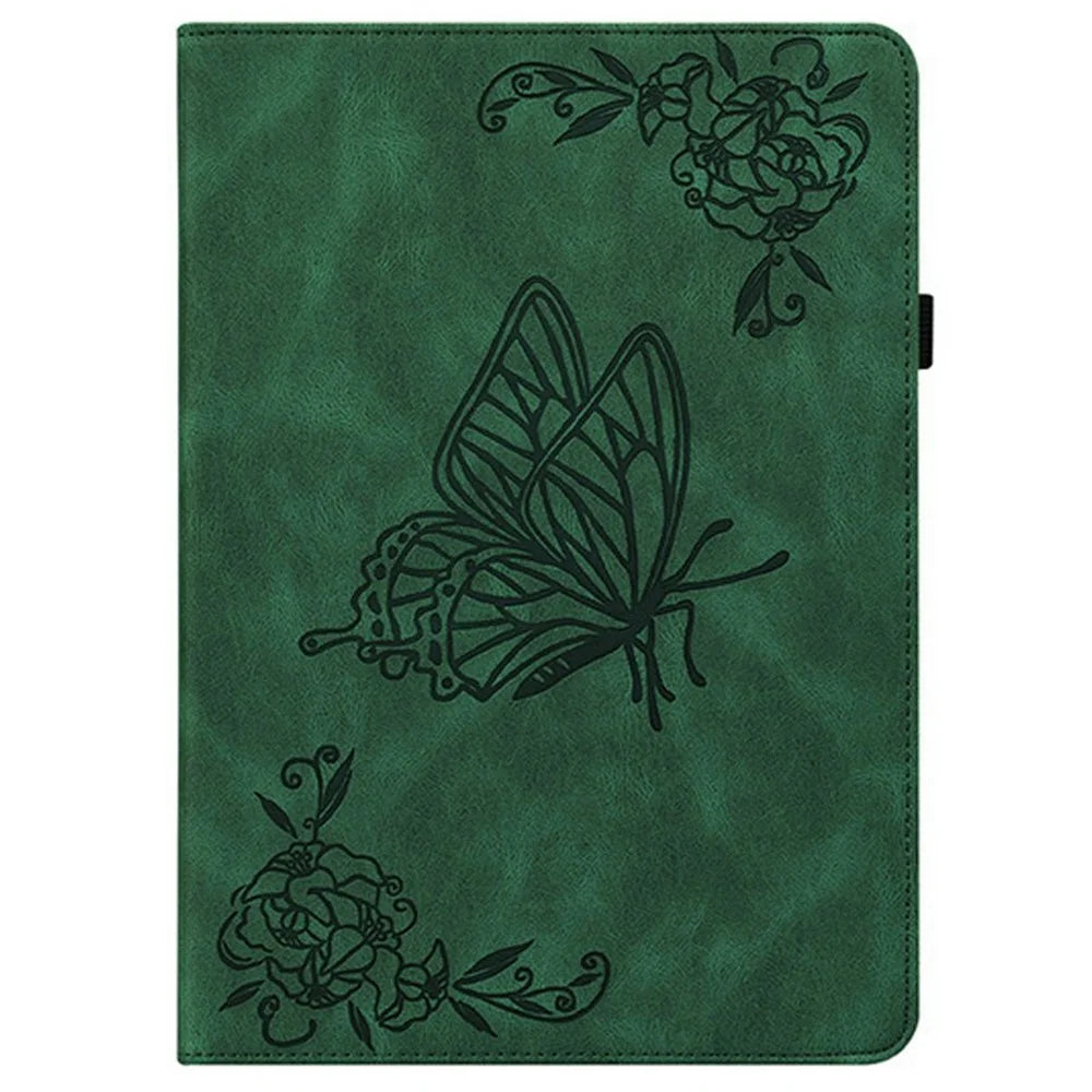 For Lenovo Tab TB311FU Case Butterfly Flower Imprint PU Leather Tablet Cover with Card Slots - Green - 5