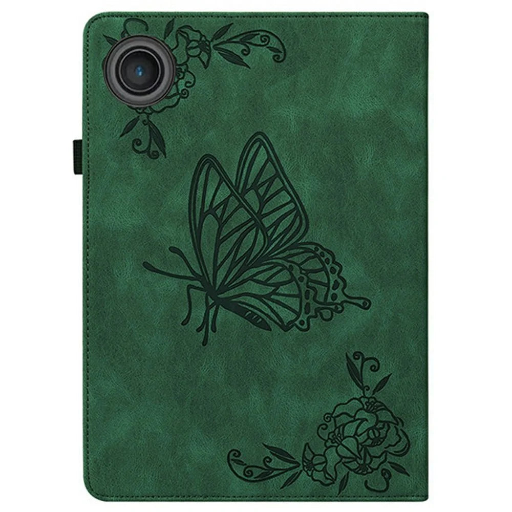 For Lenovo Tab TB311FU Case Butterfly Flower Imprint PU Leather Tablet Cover with Card Slots - Green - 6