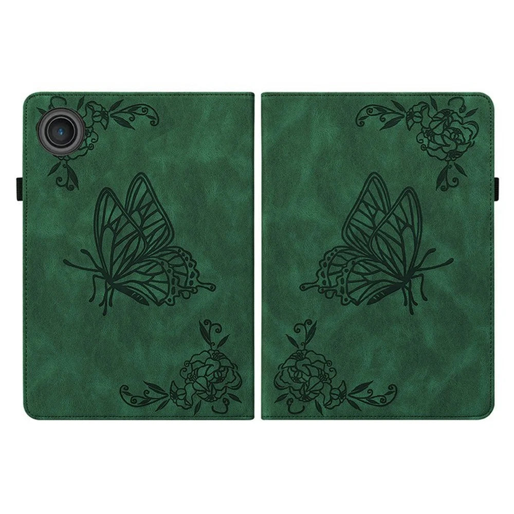 For Lenovo Tab TB311FU Case Butterfly Flower Imprint PU Leather Tablet Cover with Card Slots - Green - 7