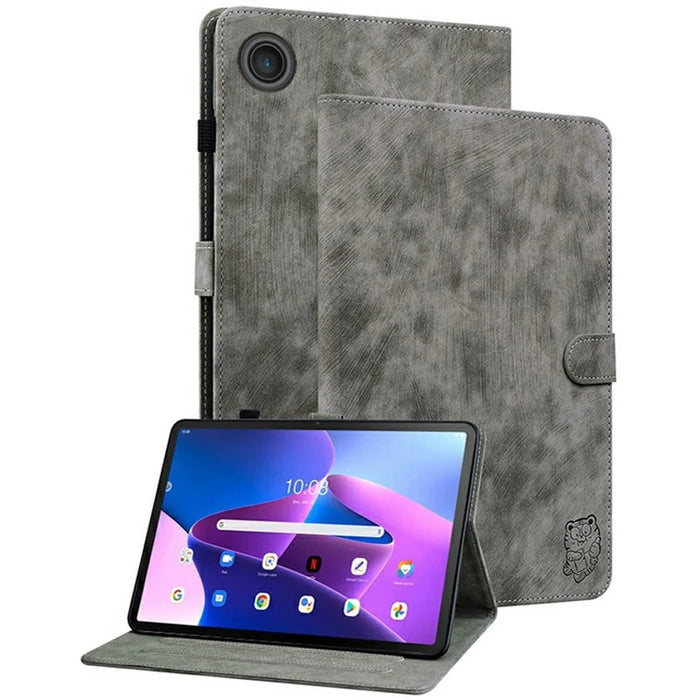 For Lenovo Tab TB311FU Case Tiger Imprint Anti-Scratch PU Leather Tablet Cover - Grey - 1