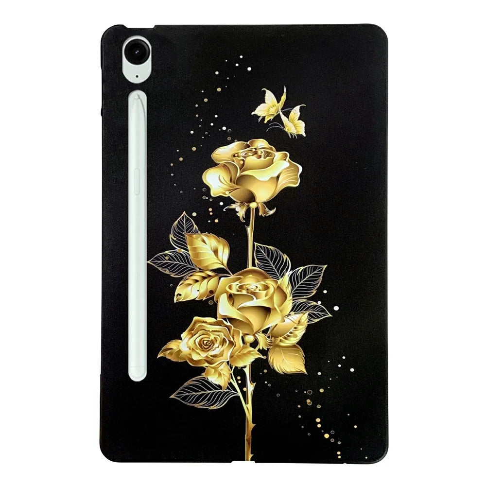 For Samsung Galaxy Tab S10 FE+ TPU Case Pattern Printing Slim Tablet Protective Cover - Golden Butterfly Rose - 1