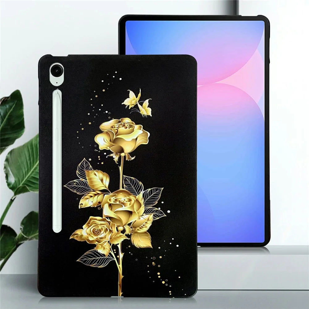 For Samsung Galaxy Tab S10 FE+ TPU Case Pattern Printing Slim Tablet Protective Cover - Golden Butterfly Rose - 2
