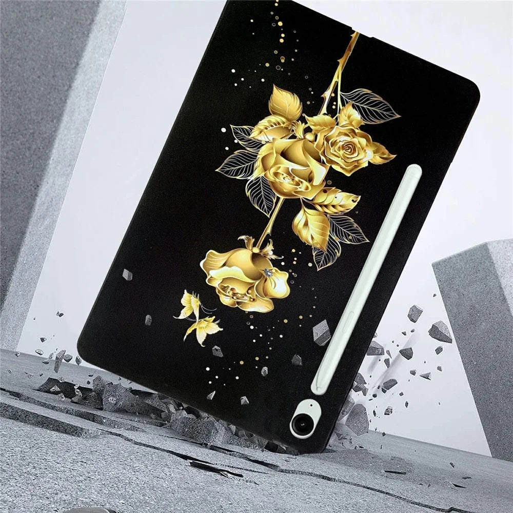 For Samsung Galaxy Tab S10 FE+ TPU Case Pattern Printing Slim Tablet Protective Cover - Golden Butterfly Rose - 3