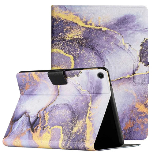 For Samsung Galaxy Tab A8 10.5 (2021) X205 / X200 / Tab A8 10.5 (2022) Marble Pattern Printed Tablet Case Stand PU Leather Card Holder Anti-drop Cover - Purple Marble - 1