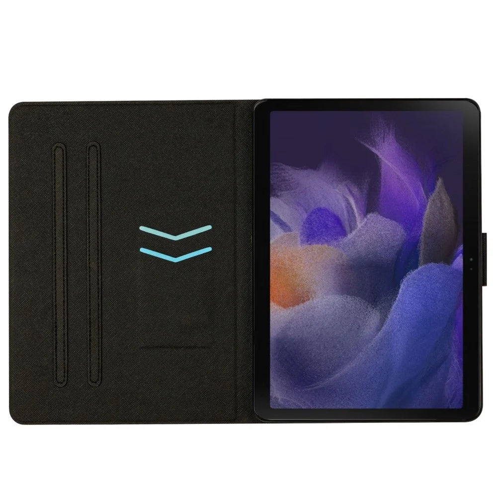 For Samsung Galaxy Tab A8 10.5 (2021) X205 / X200 / Tab A8 10.5 (2022) Marble Pattern Printed Tablet Case Stand PU Leather Card Holder Anti-drop Cover - Purple Marble - 2