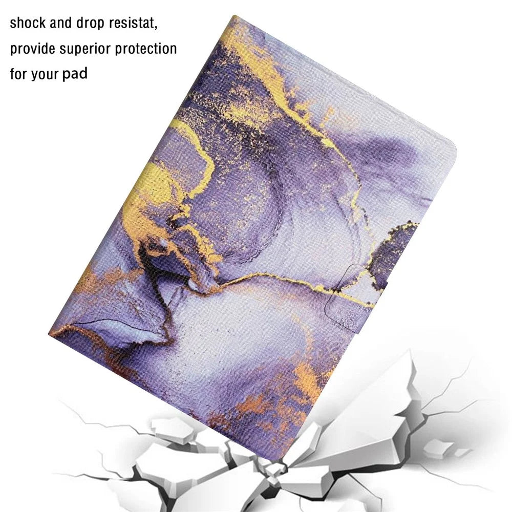 For Samsung Galaxy Tab A8 10.5 (2021) X205 / X200 / Tab A8 10.5 (2022) Marble Pattern Printed Tablet Case Stand PU Leather Card Holder Anti-drop Cover - Purple Marble - 4