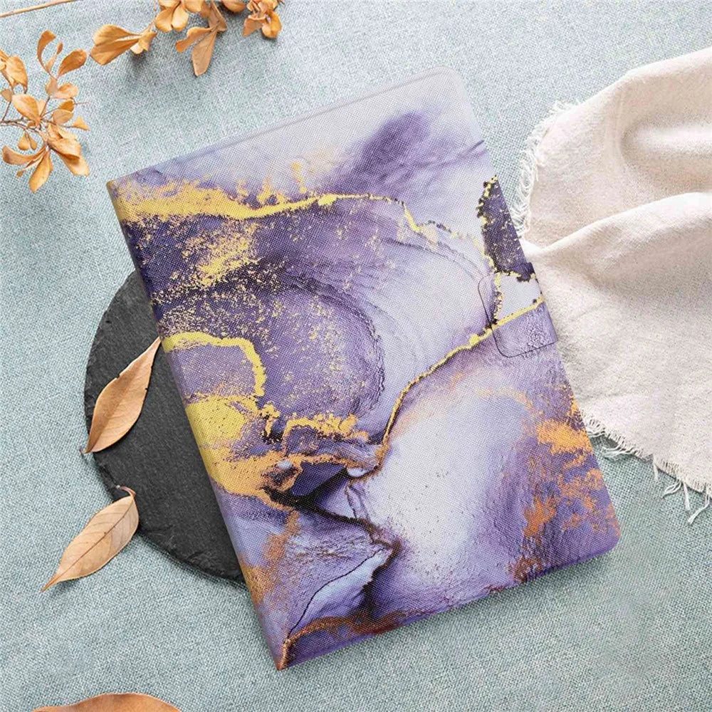 For Samsung Galaxy Tab A8 10.5 (2021) X205 / X200 / Tab A8 10.5 (2022) Marble Pattern Printed Tablet Case Stand PU Leather Card Holder Anti-drop Cover - Purple Marble - 5