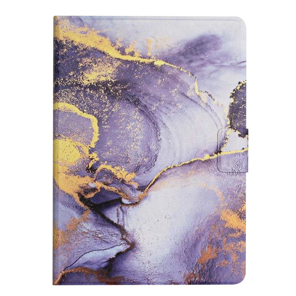 For Samsung Galaxy Tab A8 10.5 (2021) X205 / X200 / Tab A8 10.5 (2022) Marble Pattern Printed Tablet Case Stand PU Leather Card Holder Anti-drop Cover - Purple Marble - 6