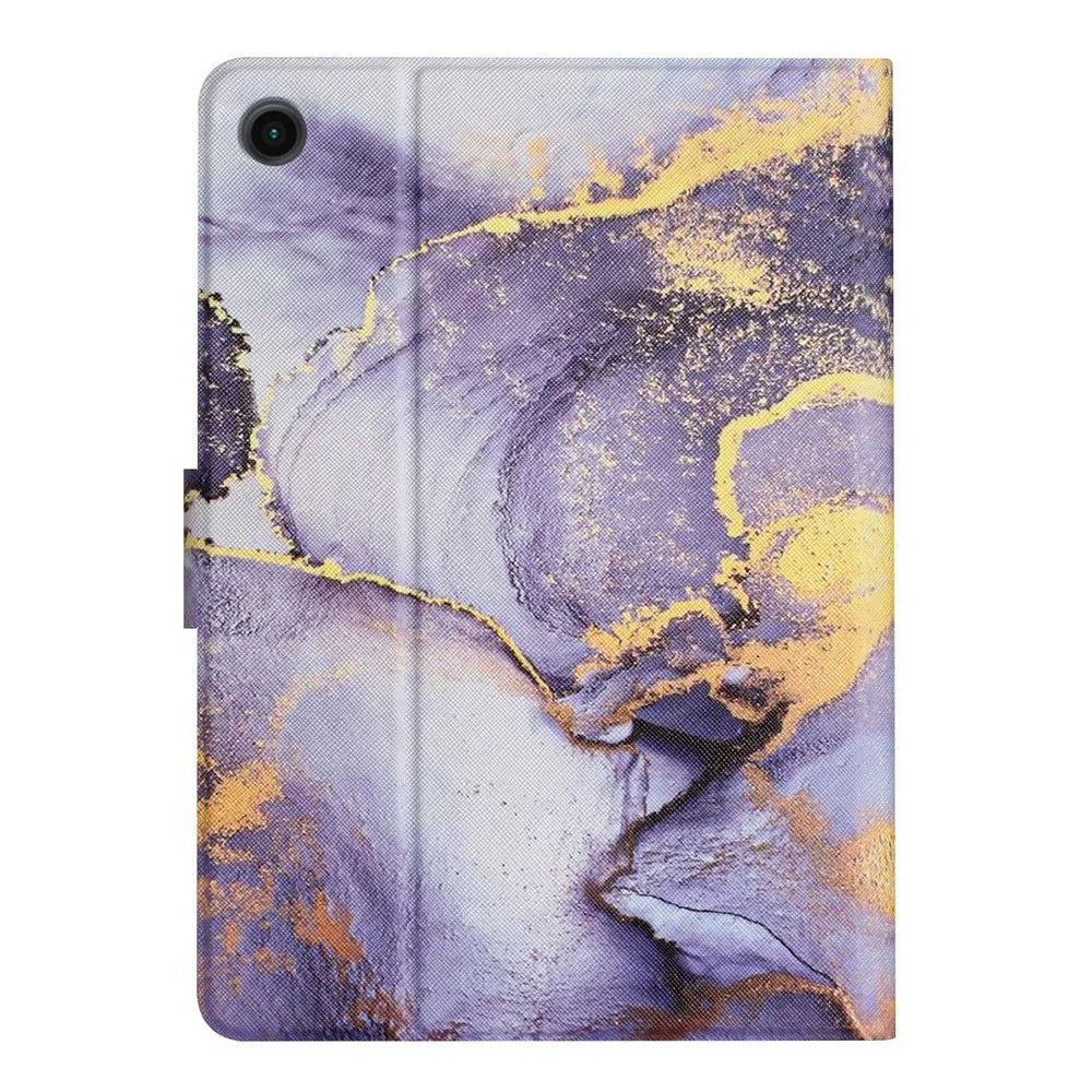 For Samsung Galaxy Tab A8 10.5 (2021) X205 / X200 / Tab A8 10.5 (2022) Marble Pattern Printed Tablet Case Stand PU Leather Card Holder Anti-drop Cover - Purple Marble - 7
