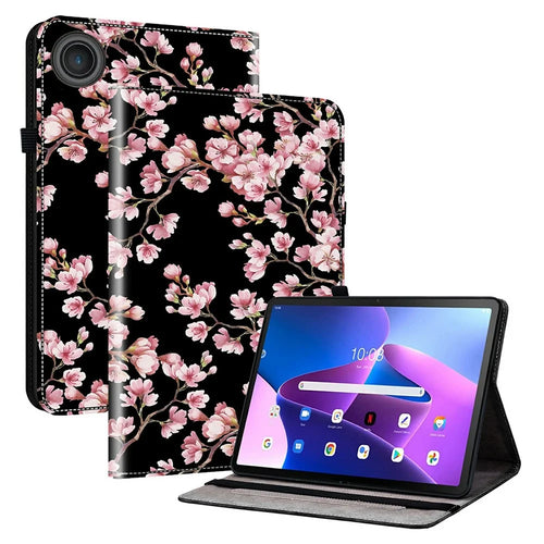For Lenovo Tab TB311FU Leather Case Pattern Printed Stand Tablet Cover with Card Slots - Plum Blossom - 1