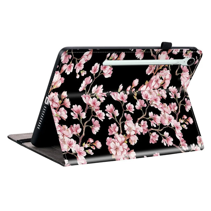 For Samsung Galaxy Tab S10 FE+ Leather Case Pattern Printed Stand Tablet Cover with Card Slots - Plum Blossom - 4