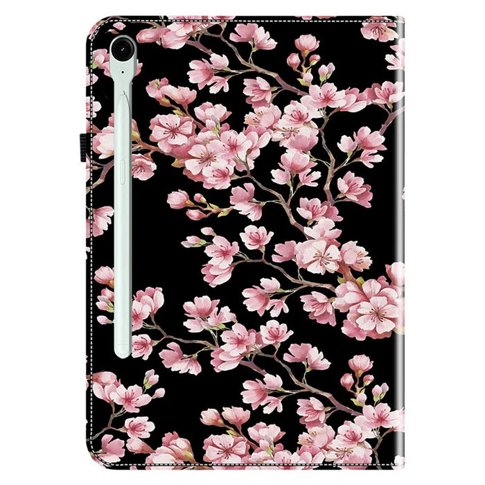 For Samsung Galaxy Tab S10 FE+ Leather Case Pattern Printed Stand Tablet Cover with Card Slots - Plum Blossom - 6