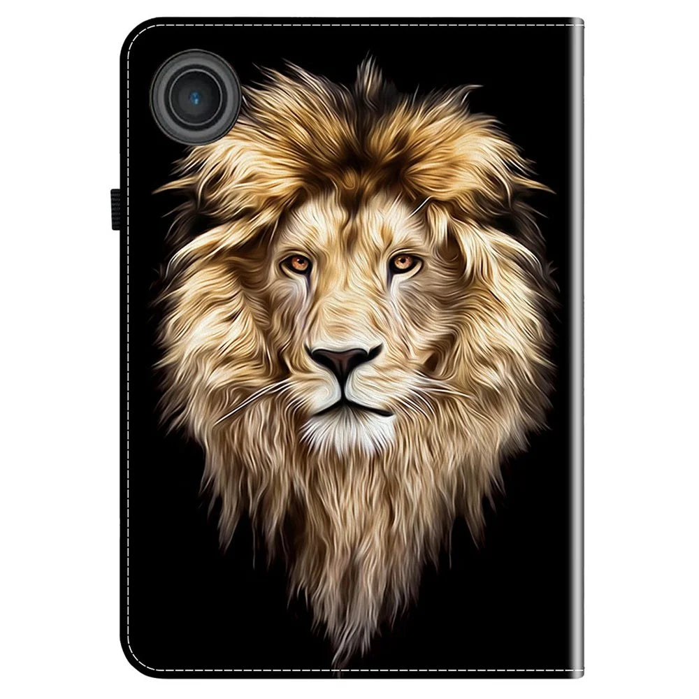 For Lenovo Tab TB311FU Leather Case Pattern Printed Stand Tablet Cover with Card Slots - Lion Head - 6