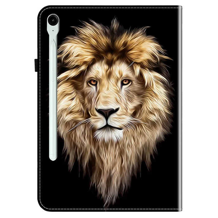 For Samsung Galaxy Tab S10 FE+ Leather Case Pattern Printed Stand Tablet Cover with Card Slots - Lion Head - 6