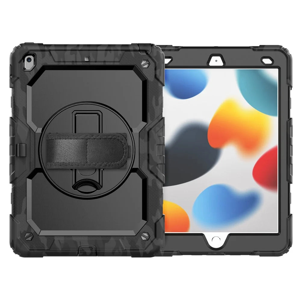 For iPad 10.2 (2021) / (2019) / (2020) Case Camo Printing PC + Silicone Tablet Cover with PET Film / Shoulder Strap - Black - 3