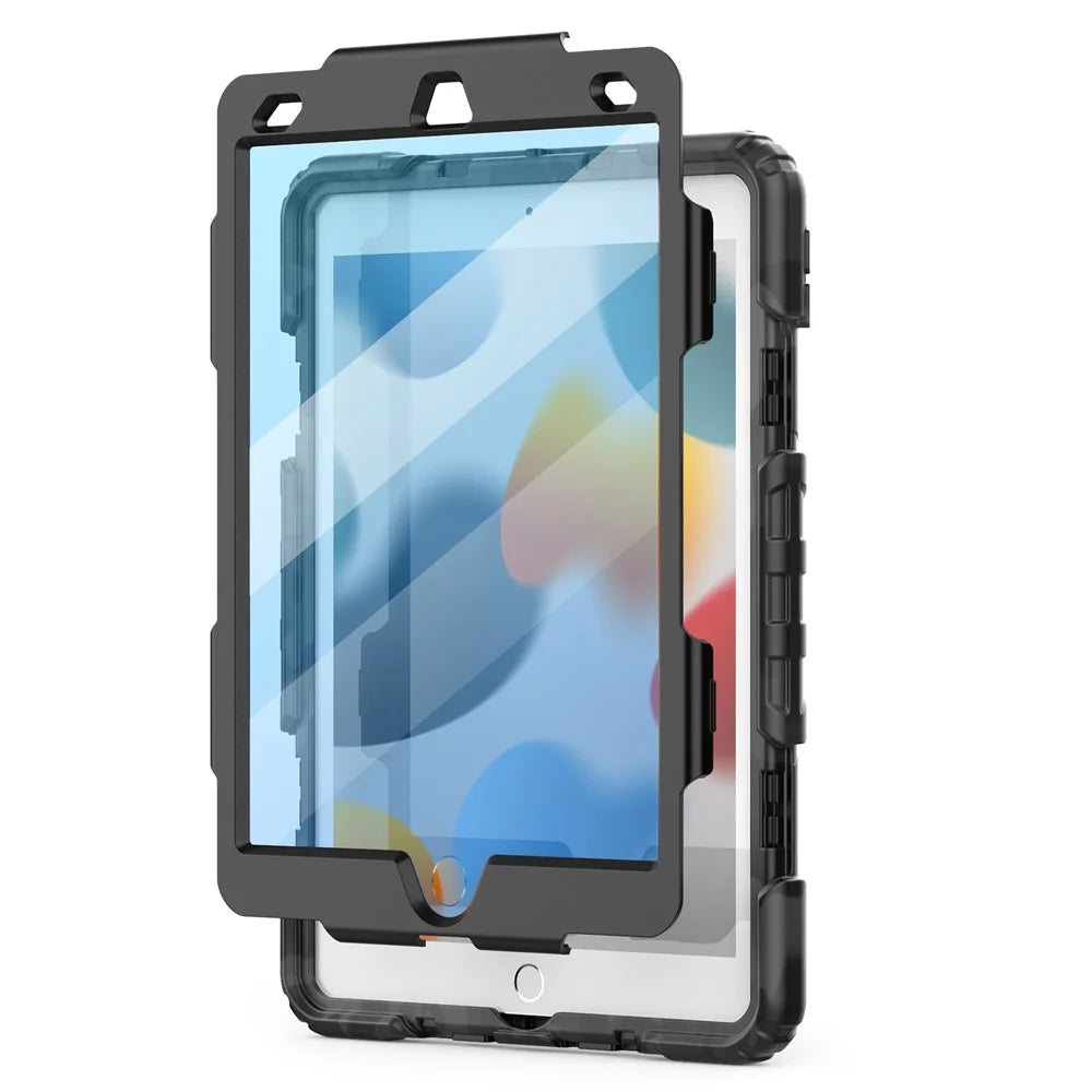 For iPad 10.2 (2021) / (2019) / (2020) Case Camo Printing PC + Silicone Tablet Cover with PET Film / Shoulder Strap - Black - 4