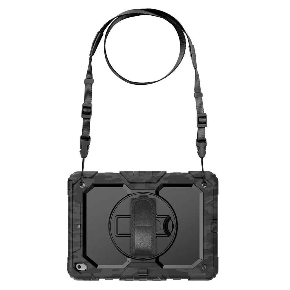 For iPad 10.2 (2021) / (2019) / (2020) Case Camo Printing PC + Silicone Tablet Cover with PET Film / Shoulder Strap - Black - 5