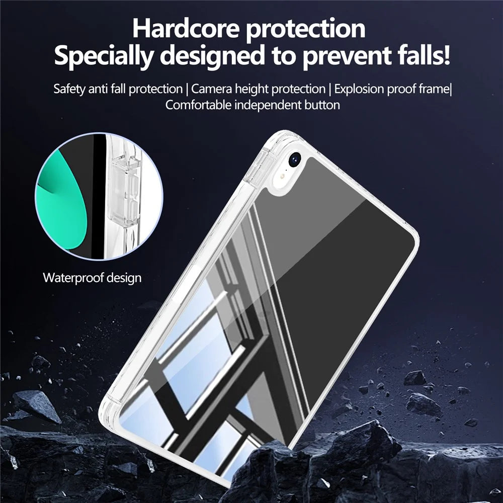 For iPad (2025)  /  10.9 (2022) Case Mirror Acrylic TPU Shockproof Tablet Cover with Pen Slot - White - 4
