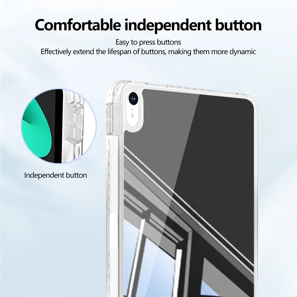 For iPad (2025)  /  10.9 (2022) Case Mirror Acrylic TPU Shockproof Tablet Cover with Pen Slot - White - 6