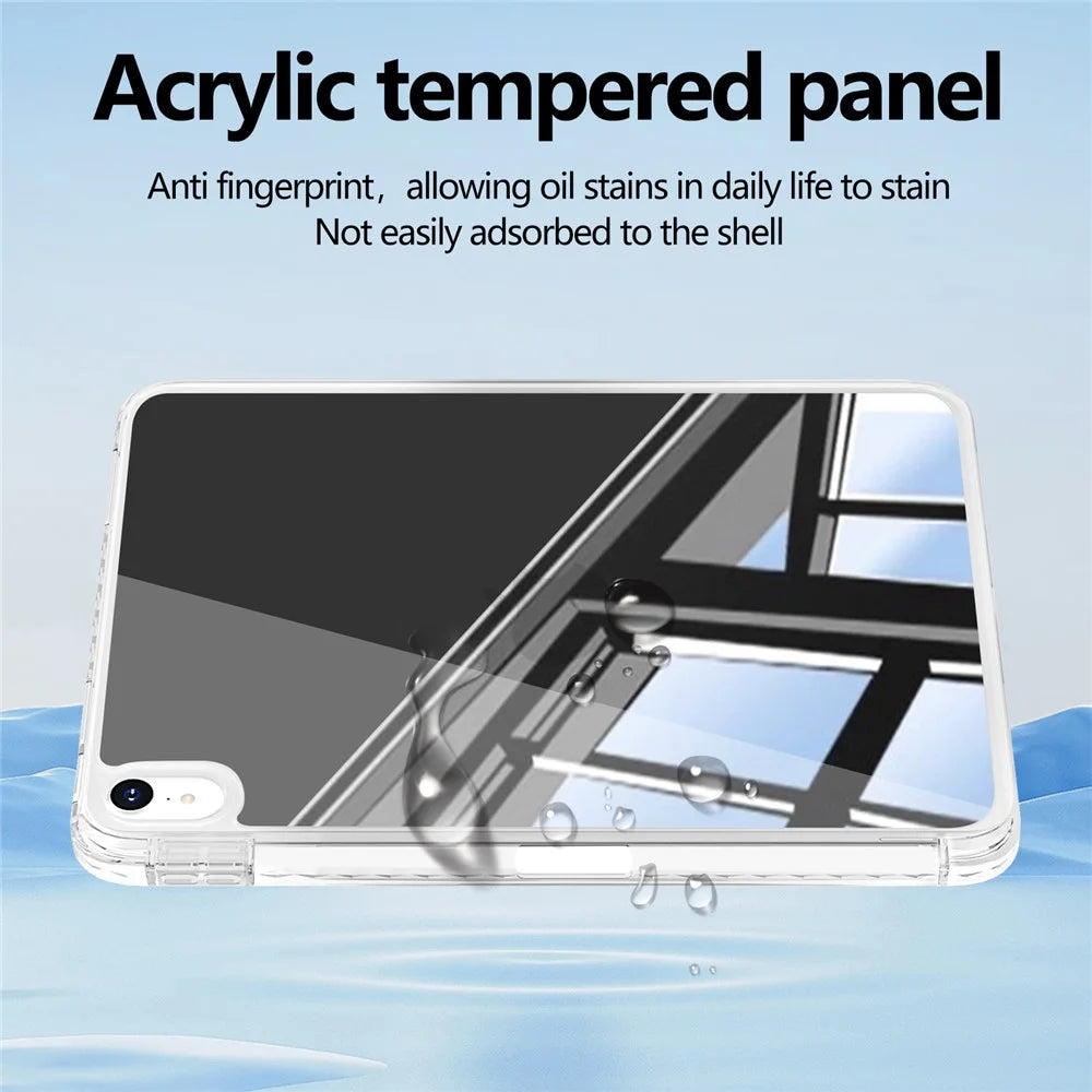 For iPad (2025)  /  10.9 (2022) Case Mirror Acrylic TPU Shockproof Tablet Cover with Pen Slot - White - 7