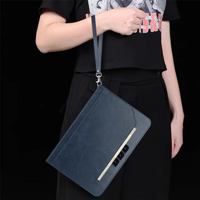 For Samsung Galaxy Tab S10 FE+ Stand Case Auto Wake / Sleep PU Leather Tablet Cover with Wallet / Hand Strap - Blue - 4