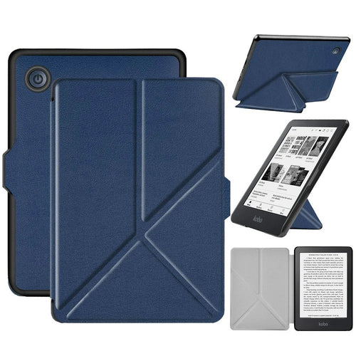 For Tolino Shine 4 Case Origami Stand PC + PU Leather E-Reader Protective Cover with Auto Sleep  /  Wake - Dark Blue - 1