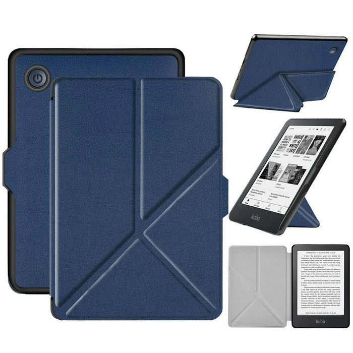 For Tolino Shine 4 Case Origami Stand PC + PU Leather E-Reader Protective Cover with Auto Sleep  /  Wake - Dark Blue - 1