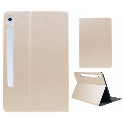 For Samsung Galaxy Tab S10 FE+ Case PU Leather Folding Stand Tablet Protective Cover - Gold - 1