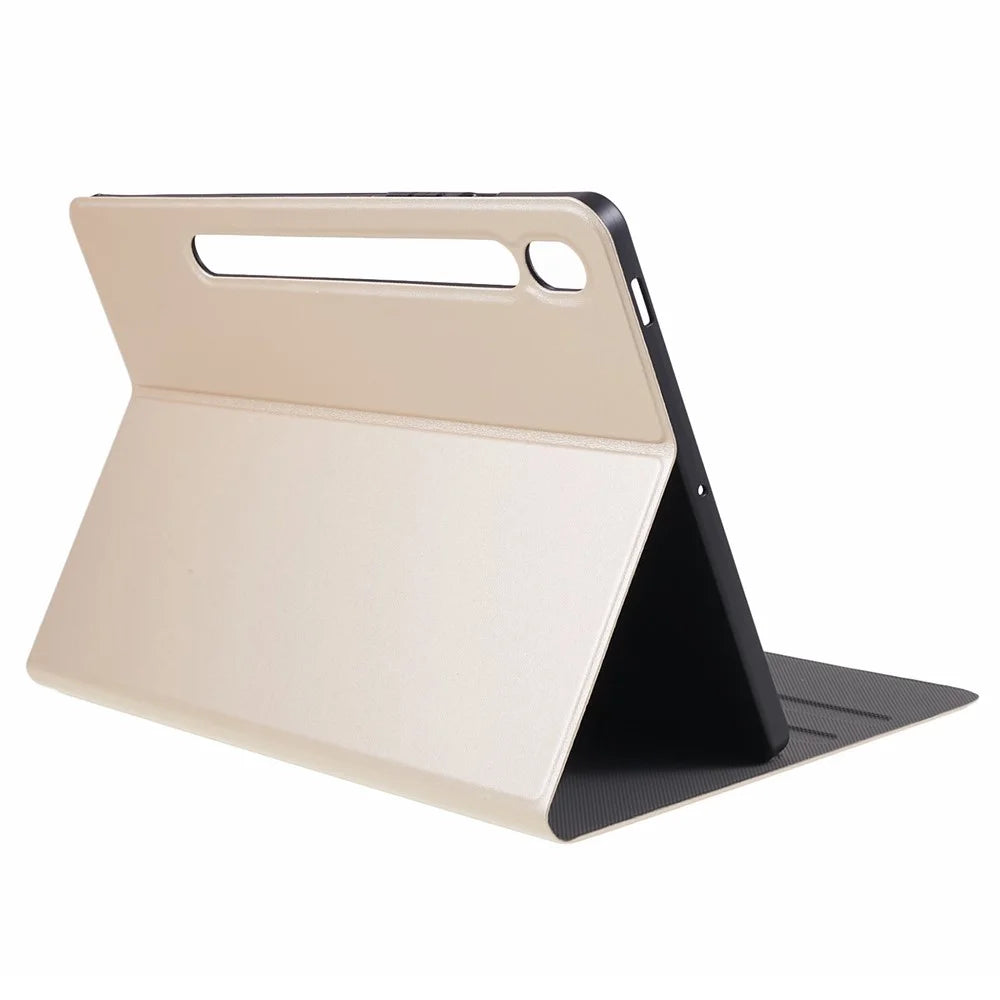 For Samsung Galaxy Tab S10 FE+ Case PU Leather Folding Stand Tablet Protective Cover - Gold - 7