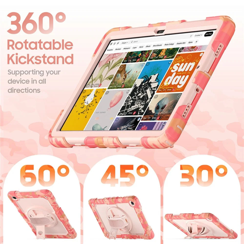 For Samsung Galaxy Tab A9+ SM-X210 / X215 / X216 / X218 Case Camo Printing PC + Silicone Tablet Cover with PET Film  /  Shoulder Strap - Pink - 6