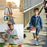 For Samsung Galaxy Tab S10 FE+ Tablet Case Silicone+PC Shockproof Cover with Kickstand Shoulder Strap - Navy Blue + Yellow Green - 7