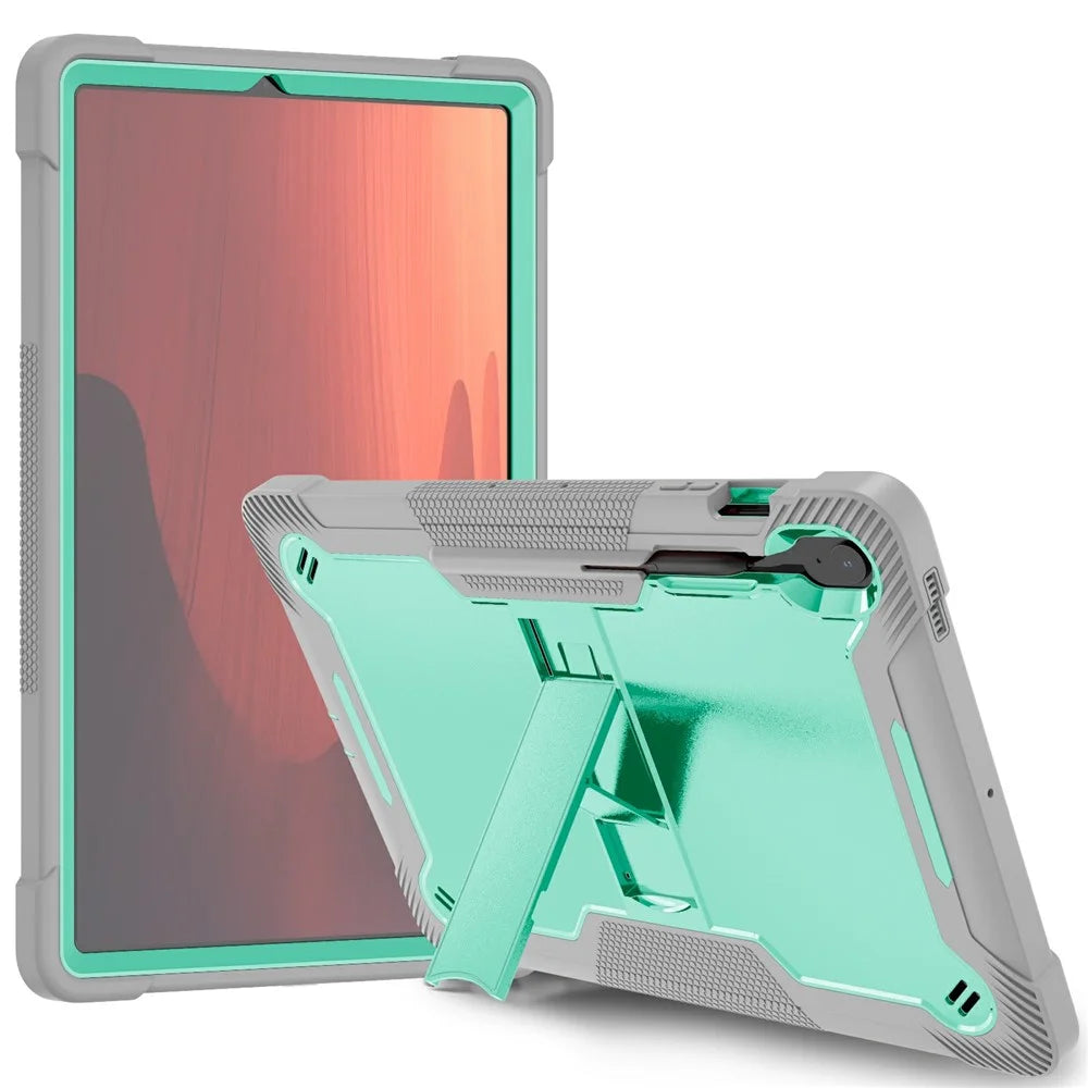 For Samsung Galaxy Tab S10 FE+ Case Kickstand Silicone + PC Impact Protective Tablet Cover - Mint Green  /  Grey - 1