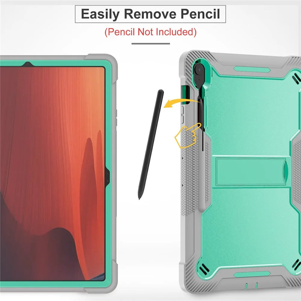 For Samsung Galaxy Tab S10 FE+ Case Kickstand Silicone + PC Impact Protective Tablet Cover - Mint Green  /  Grey - 3