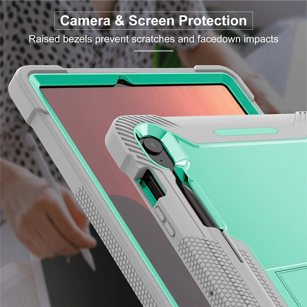 For Samsung Galaxy Tab S10 FE+ Case Kickstand Silicone + PC Impact Protective Tablet Cover - Mint Green  /  Grey - 4