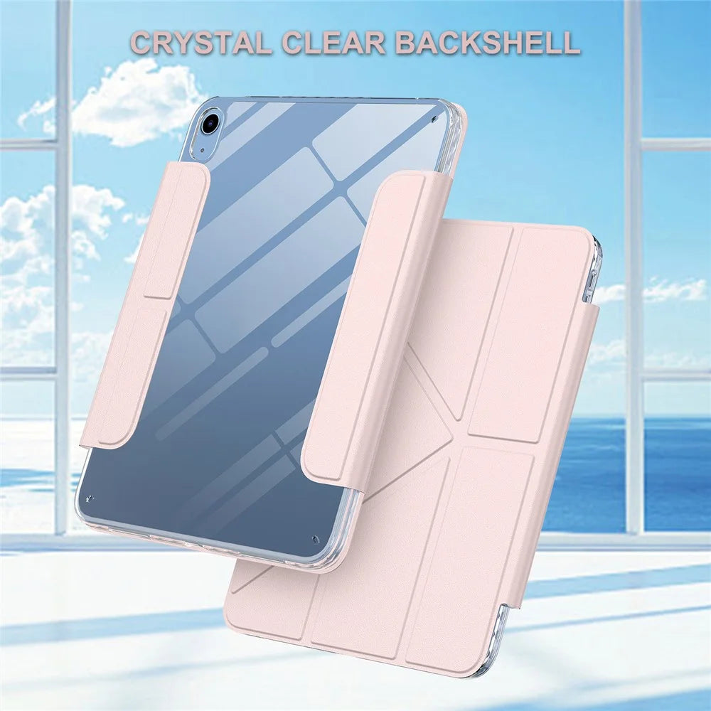 For iPad (2025)  /  10.9 (2022) Tablet Case Stand Magnetic Detachable PU Leather Cover with Auto Wake  /  Sleep - Pink - 2