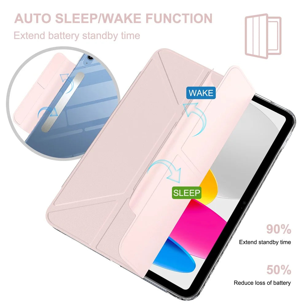 For iPad (2025)  /  10.9 (2022) Tablet Case Stand Magnetic Detachable PU Leather Cover with Auto Wake  /  Sleep - Pink - 3