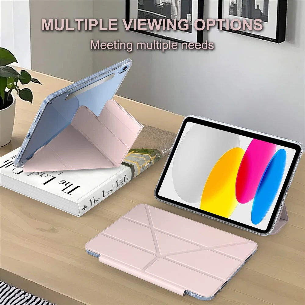 For iPad (2025)  /  10.9 (2022) Tablet Case Stand Magnetic Detachable PU Leather Cover with Auto Wake  /  Sleep - Pink - 4