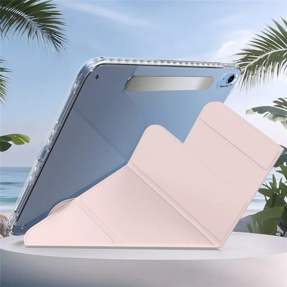 For iPad (2025)  /  10.9 (2022) Tablet Case Stand Magnetic Detachable PU Leather Cover with Auto Wake  /  Sleep - Pink - 5