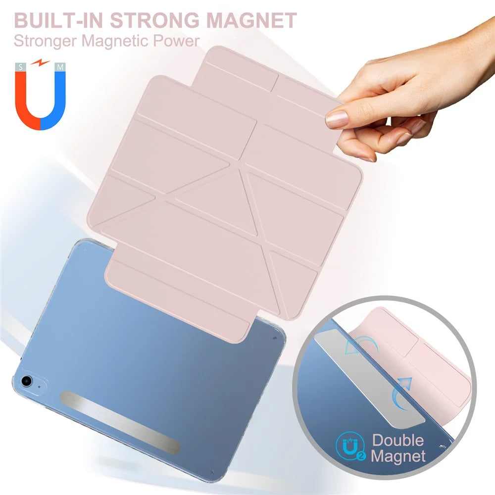 For iPad (2025)  /  10.9 (2022) Tablet Case Stand Magnetic Detachable PU Leather Cover with Auto Wake  /  Sleep - Pink - 6