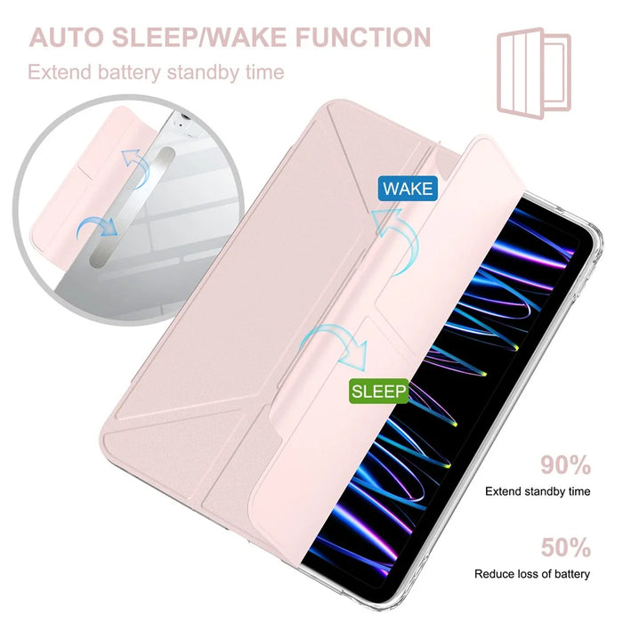 Tablet Case for iPad Air 11 (2026) / (2025) / (2024) / Air (2022) / (2020) / Pro 11-inch (2018) Magnetic Clasp PU Leather Stand Cover - Pink - 3