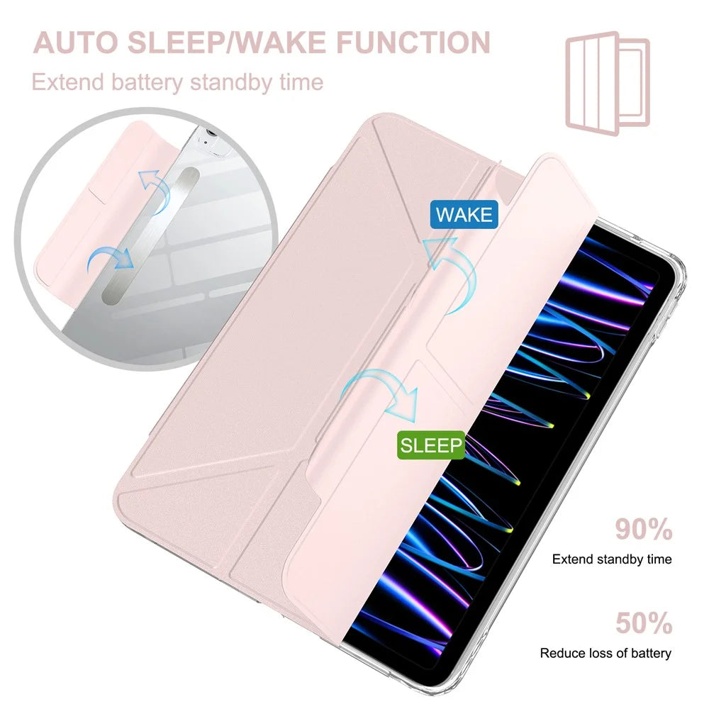 Tablet Case For iPad Air 13 (2026) / (2025) / (2024)  /  Pro 12.9-inch (2018) Stand Magnetic Detachable PU Leather Cover with Auto Wake  /  Sleep - Pink - 3