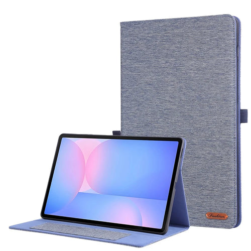 For Samsung Galaxy Tab S10 FE+ Leather Case Card Holder Cloth Texture Tablet Stand Cover - Blue - 1