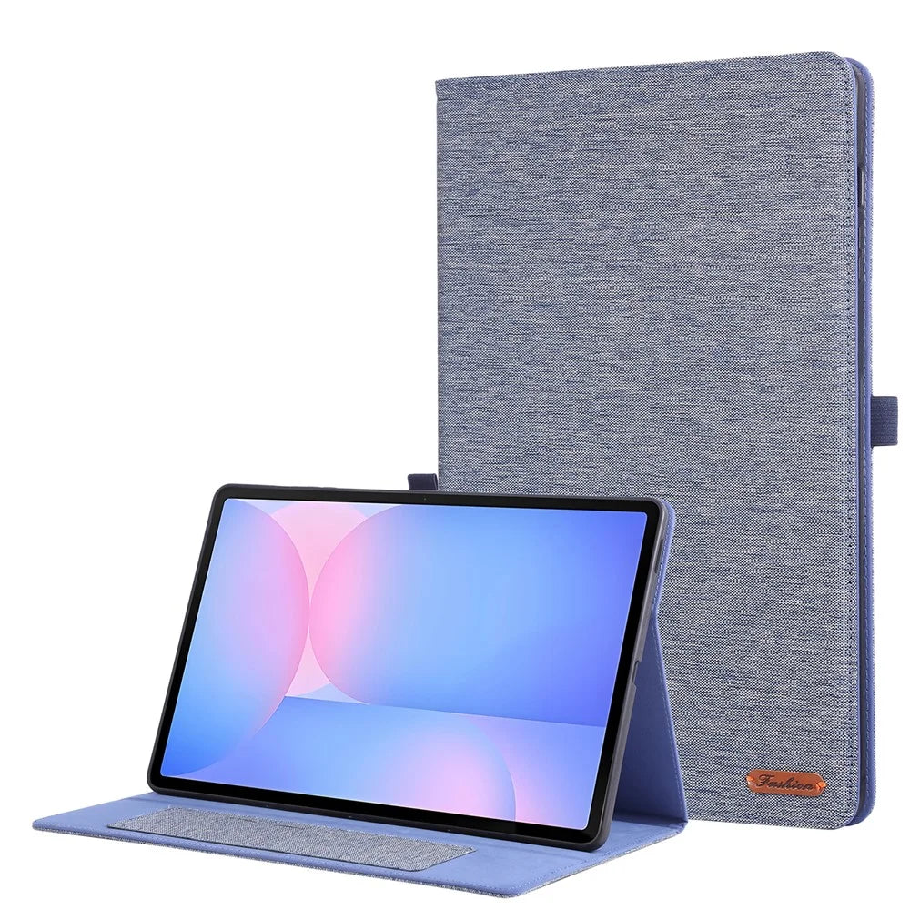 For Samsung Galaxy Tab S10 FE+ Leather Case Card Holder Cloth Texture Tablet Stand Cover - Blue - 1