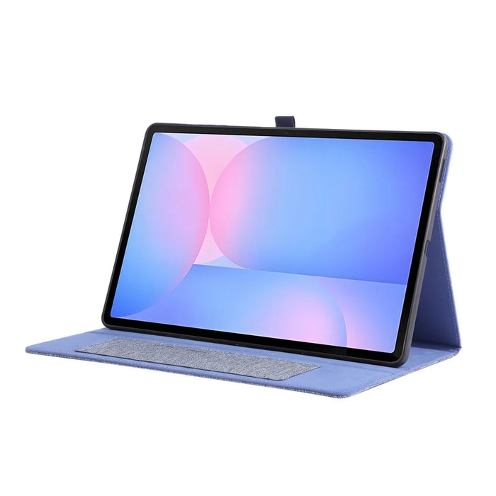 For Samsung Galaxy Tab S10 FE+ Leather Case Card Holder Cloth Texture Tablet Stand Cover - Blue - 3